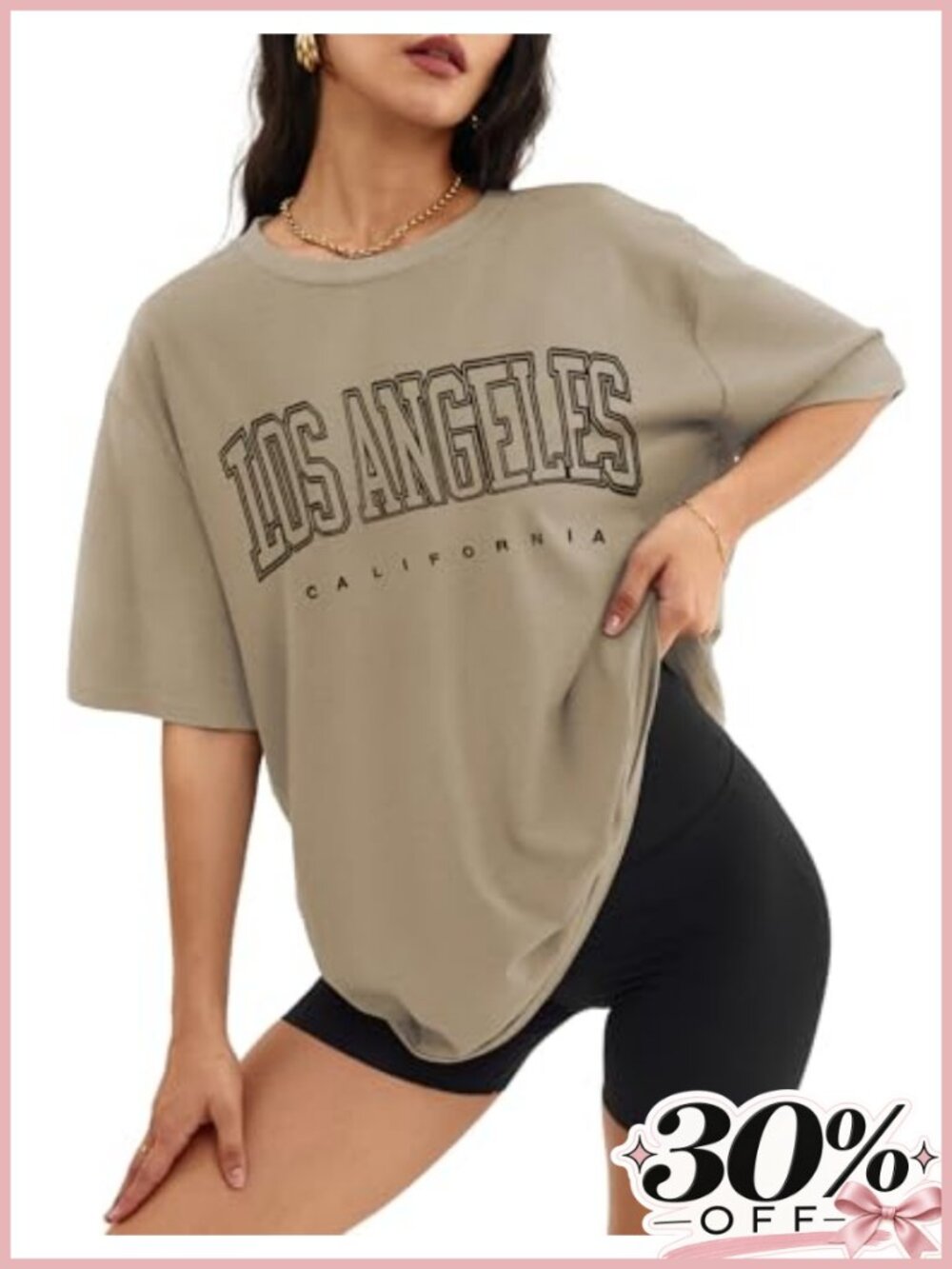Oversized Short Sleeve Cotton Blend Tee with Letter Print, Loose Fit, Athletic